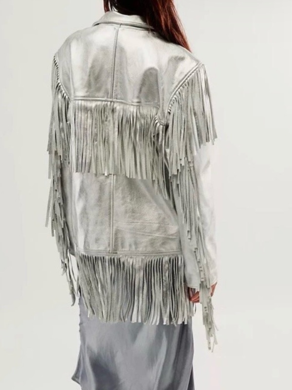 Understated Leather/ Free People Fringed Metallic Leather Jacket - Silver